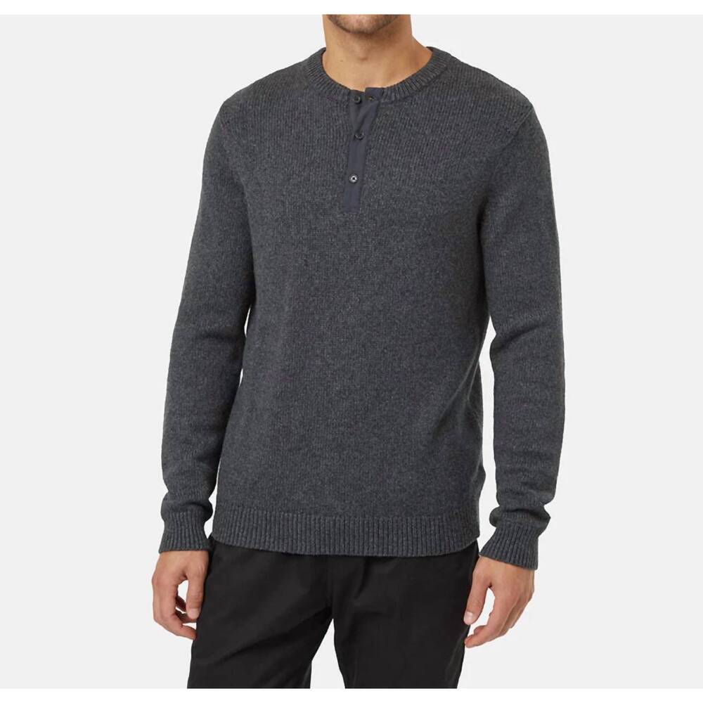 NEW TENTREE dalton quarter placket sweater in charcoal